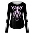 thumbnail image 4 of Yuhangmm Halloween Tshirts Women Halloween Skeleton Printed T Shirt with Cool Skeleton Design for Holiday Wear Pink S, 4 of 5