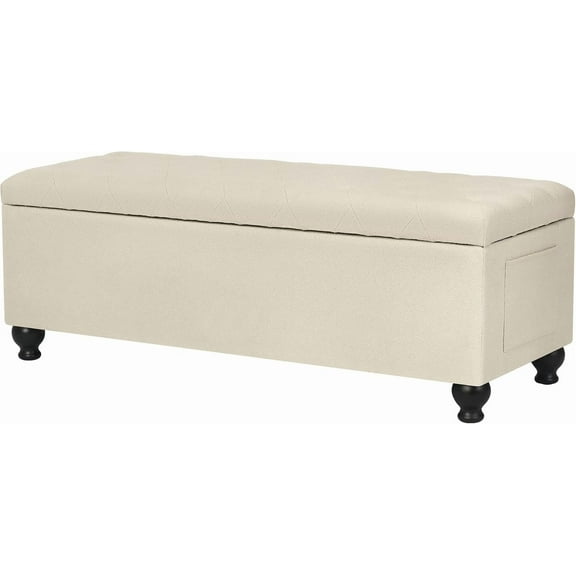 Storage Ottoman Bench 46 Inch Ottoman Bench with Storage Fabric Tufted Benches for End of Bed, Upholstered Ottomans Benches King Size with Hinged Lid for Living Room Bedroom Beige
