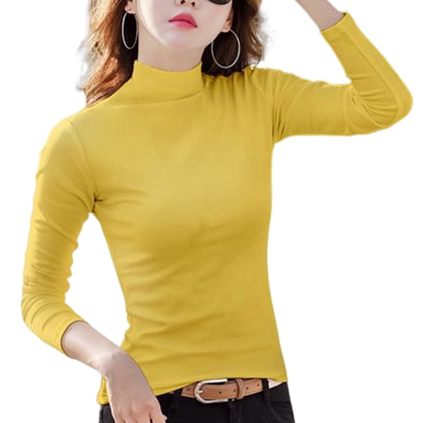 Minnieouse Camiseta para mujer, ropa interior cómoda de algodón con medio cuello y manga larga, jersey, abrigo ligero, delicado, Simple, maleable Prendas para la parte del cuerpo Amarillo Amarillo L Minnieouse AP013430-02
