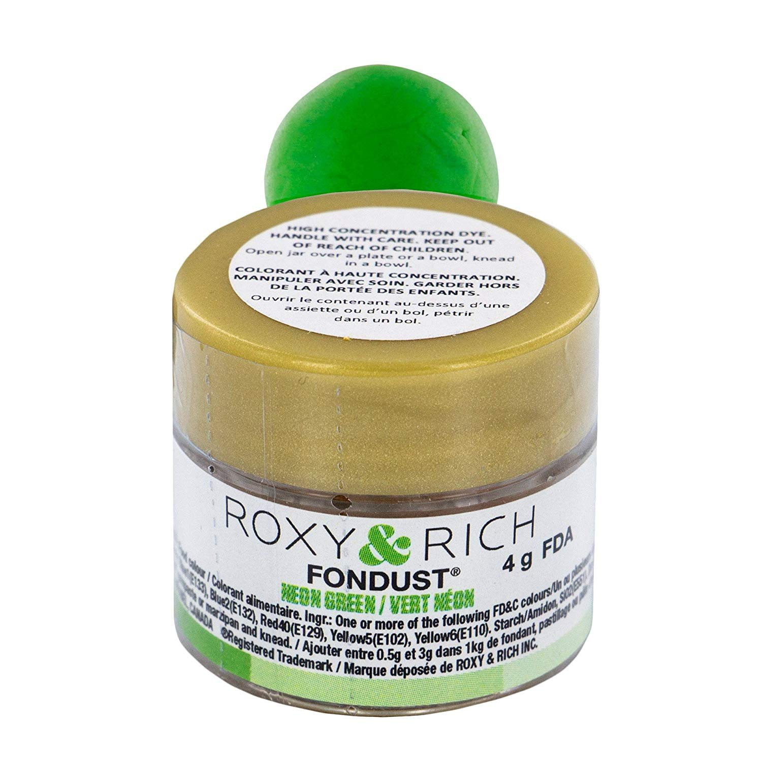 Fondust Hybrid Powder Food Color Neon Green, 4 Grams by Roxy & Rich