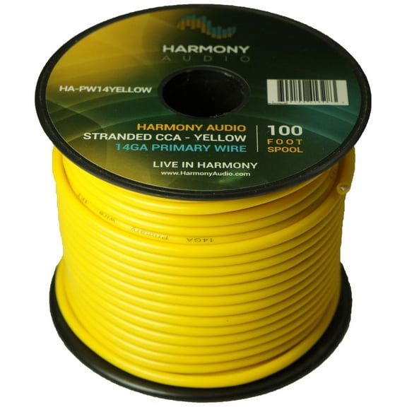Harmony Car Primary 14 Gauge Power or Ground Wire 100 Feet Spool Yellow Cable