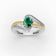 OMRE 925 Sterling Silver and 10K Yellow Gold Genuine Emerald and May Birthstone Ring Women