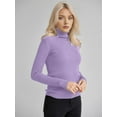 thumbnail image 5 of Ribbed Sweaters for Women Cute High Neck Knitted Warm Fitted Sweater Purple One size, 5 of 9
