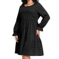 thumbnail image 7 of Cuteduck Women Plus Size Fall Casual Long Sleeve Dress Round Neck Tiered Knitted Flared Sleeve Midi Ruffle Dress 1X-5X, 7 of 7