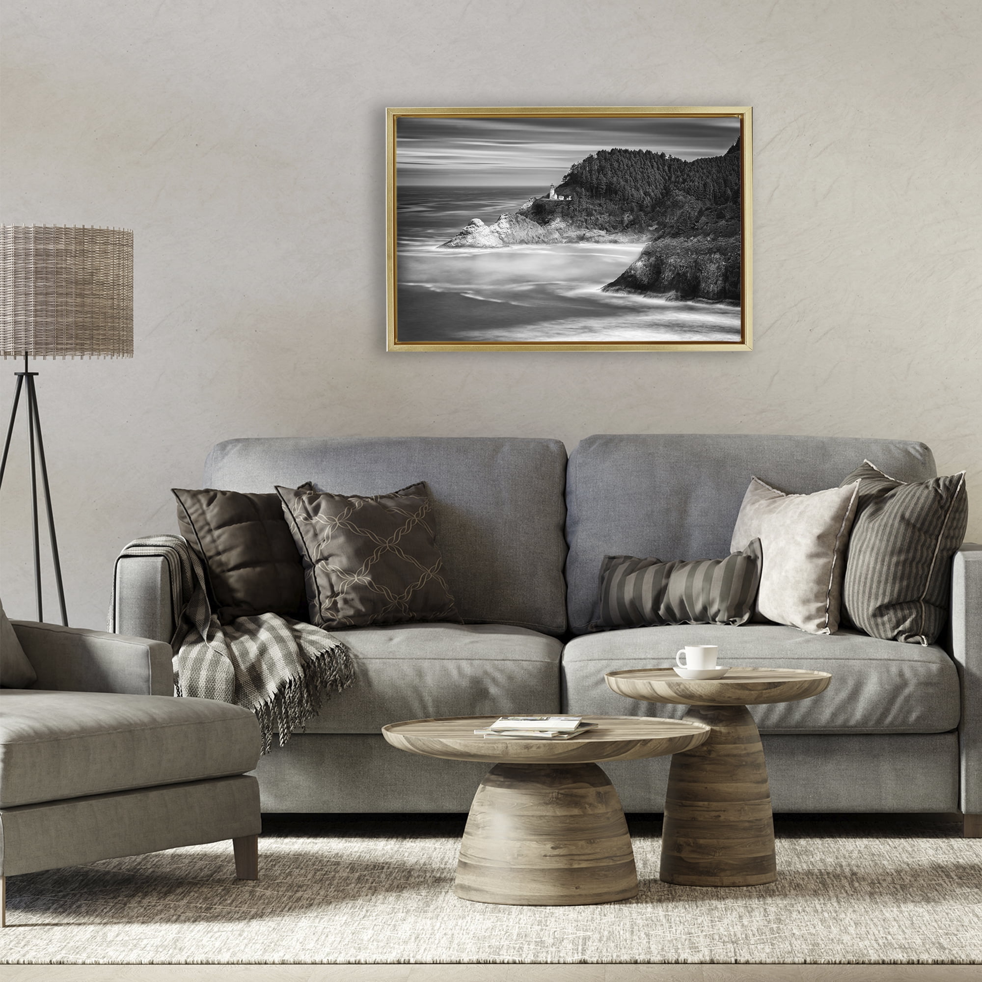 Stupell Industries Perched Above The Pacific Gold Framed Floater Canvas Wall Art, design by Rick Berk
