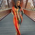 thumbnail image 2 of Tralilbee Robe à Rayures Colorées pour Femme Grande Taille, Design Mode, Nouvelle Robe Moulante Aguichant à Manches Longues et Col en V, Tenue Décontractée pour Fête, Coupe Ajustée, Longue, Fête, 2 of 7