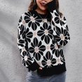 thumbnail image 5 of Women's Floral Print Crew Neck Sweater 2023 Fall Winter Long Sleeve Knitted Pullover Sweater Jumper Tops Loose Blouse, 5 of 5