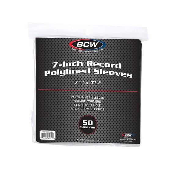 1X BCW 7 Inch Record Paper Inner Sleeves - Polylined - With Hole - Black (Pack of 50)