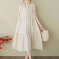 thumbnail image 4 of SMihono Women's Cotton Linen Sleeveless Maxi Dress Button Down Midi Dresses Summer Solid Color Casual Loose Flowy Beach Dress Khaki L, 4 of 9