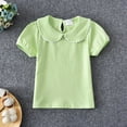 thumbnail image 2 of Girls Tshirts Lace Short Sleeve T Shirt Summer Baby Girl Clothes Solid Color cute Top Green 5-6 Years, 2 of 4