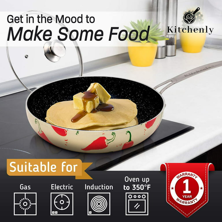 KITCHENLY Nonstick Frying Pans with Lids - Granite Frying Pans with Stone Coating | Nonstick Skillet Cooking Pan Set | Electric, GAS Induction