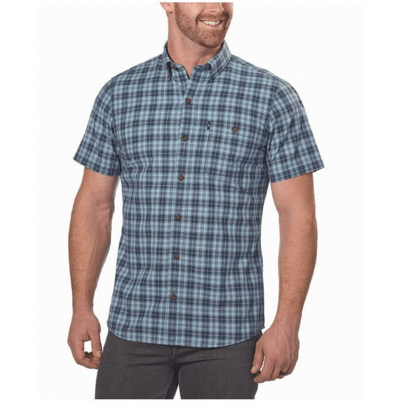 G.H. Bass & Co  Men's Short Sleeve Madawaska Plaid Trail Shirt Mood Indigo, Large