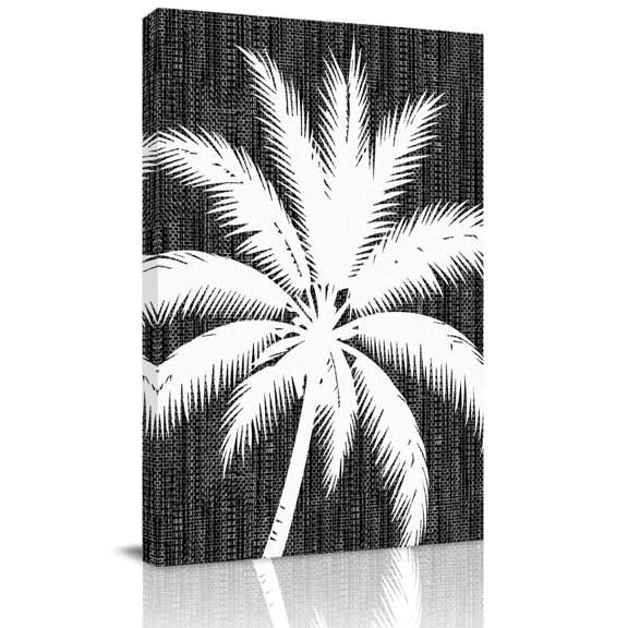 Canvas Wall Art, Tropical Plants Framed Canvas Prints for Bedroom Living Room, Summer Coastal Palm Tree Leaves Vintage Black Large Gallery Wrapped Wall Decor for Home Office, Gifts, 18"x24"