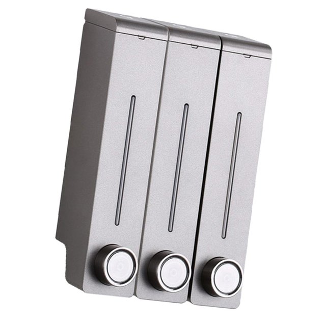 Wall Mounted Bathroom Shampoo Dispenser Set, 3 Chambers included, used to hold Grey