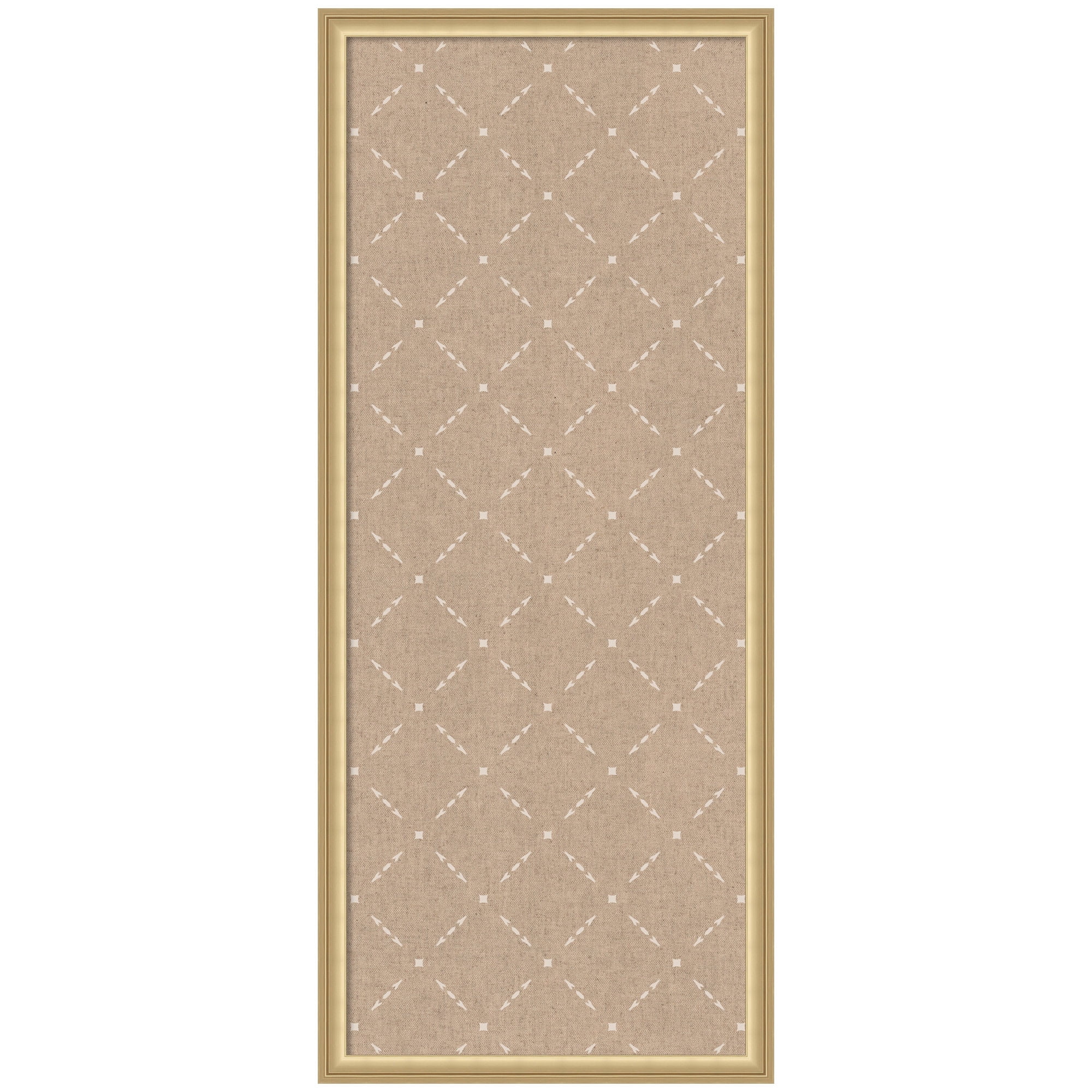 Kate and Laurel Framed Fabric Pinboard 18 x 42, Beige Lattice Pattern Printed Linen Classic Bulletin Board for Use as a Vision Board or Wall Organization, Florence Gold Frame