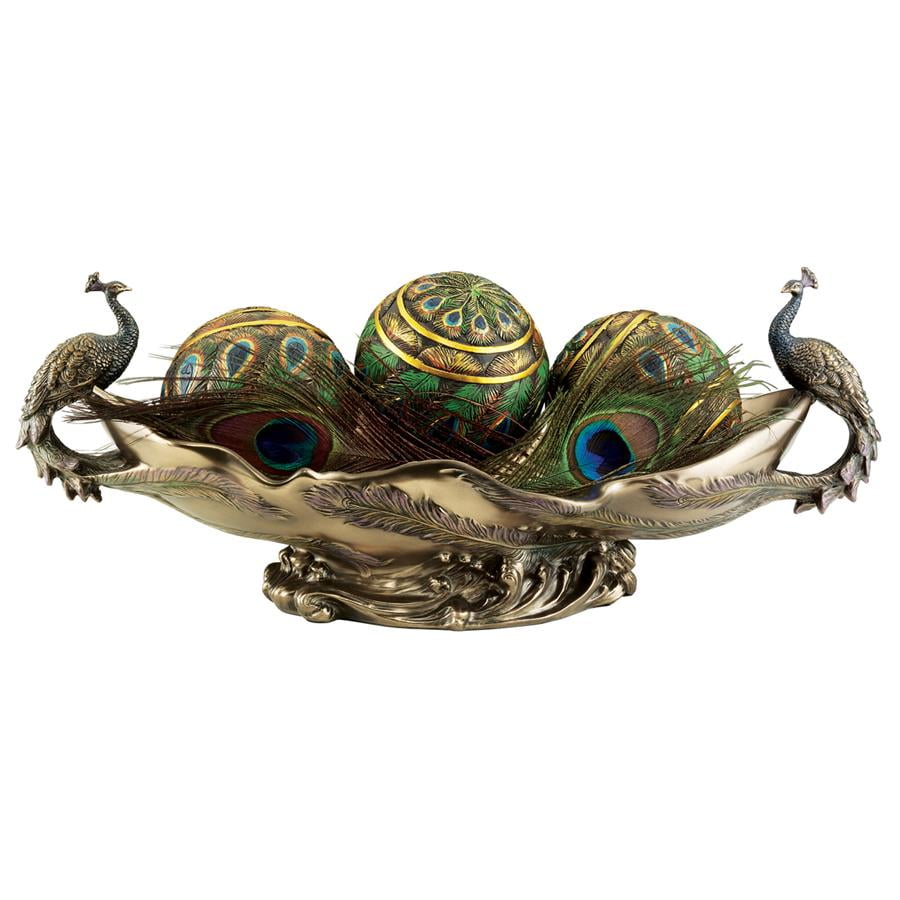 PEACOCK PLUME CANDLEHOLDER Feathers Metal Farmhouse Blue Decor Centerpiece
