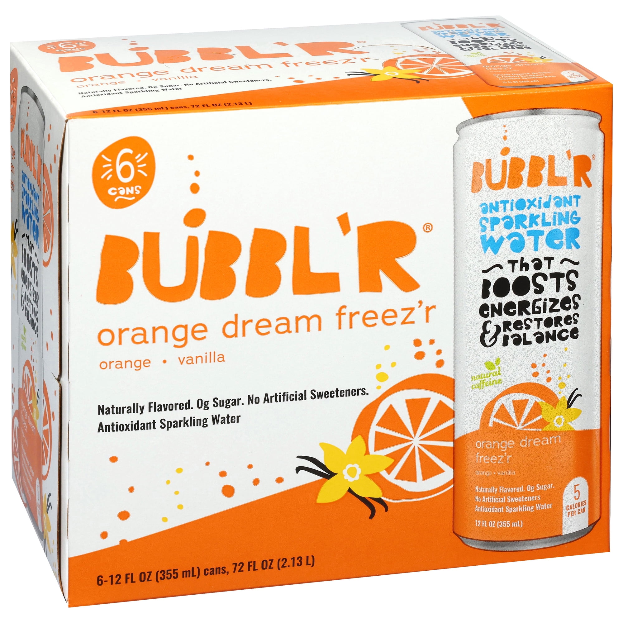 BUBBL'R Antioxidant Sparkling Water Orange Dream Freez'r 12 fl oz, 6 Pack Cans