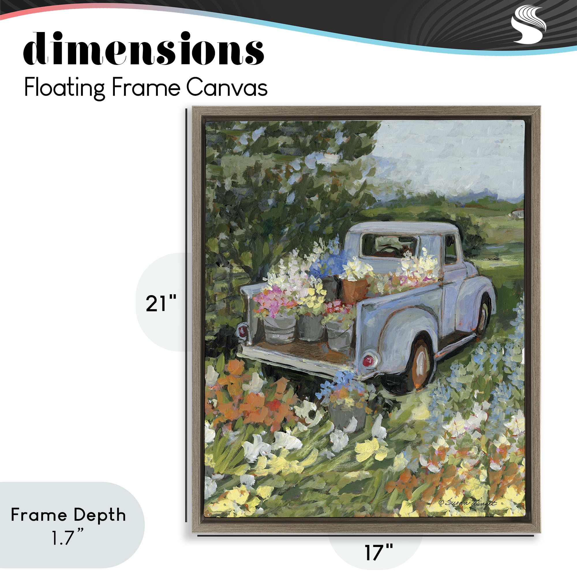 Stupell Industries Truckin' Field with Flowers Brown Framed Floater Canvas Wall Art, design by Susan Winget