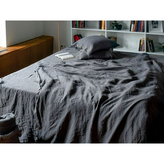 Pavish Export Linen Duvet Cover Charcoal Gray color washed Softened Linen Duvet Cover Boho Duvet Cover 2 Pillow Sham Twin