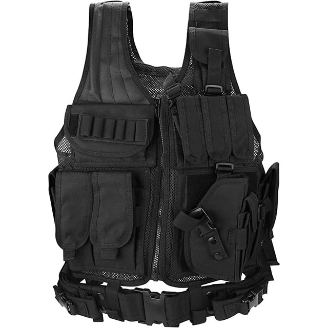 1 chaleco táctico de malla militar, chaleco de combate con cinturón para juegos militares de Airsoft CS, color negro Sailing Electrónica