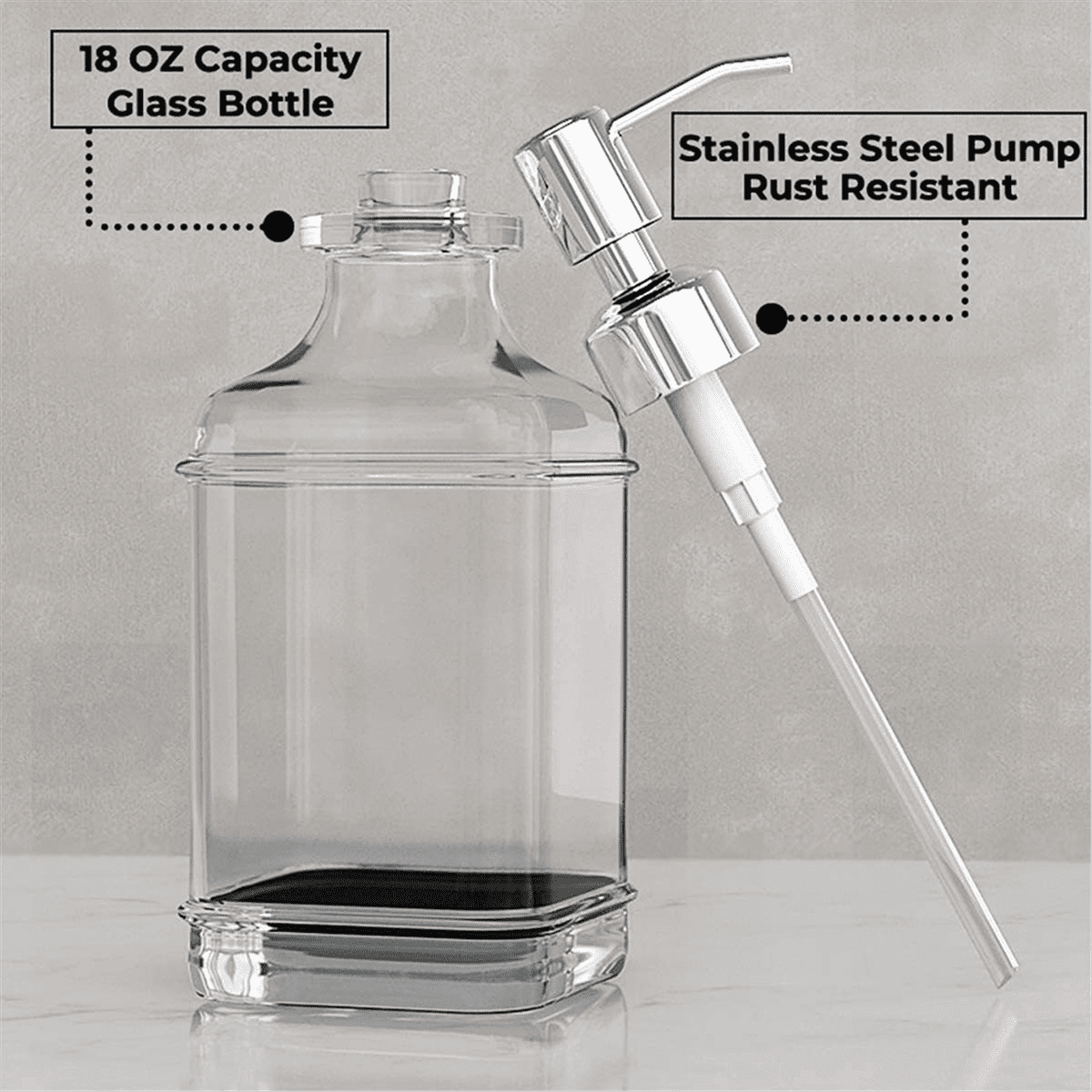 Glass Soap Dispenser with Rust Proof Stainless Steel Pump Refillable Hand Soap Dis G13438