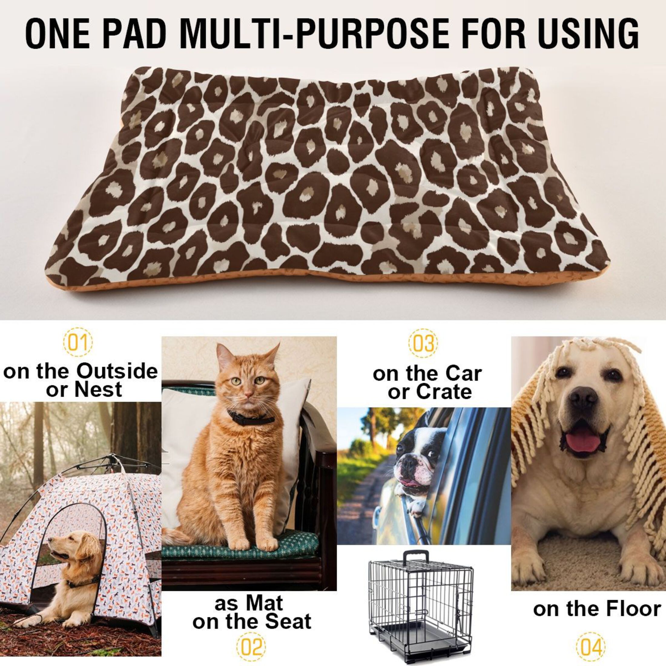 Cozy Mat Pet Bed Indoor Outdoor Warm Soft For Cat Dog Puppy(S/M) Leopard Print