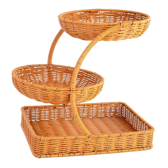 Cesta de Frutero de 3 Niveles de Imitación de Ratán para El Salón, Ideal para Aperitivos Y Dulces.