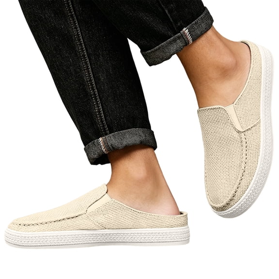 hzomhy Men'S Slip On Casual Shoes Breathable Upper Closed Heel Soft Cushioned Sole For Daily Commute And Leisure Daily Wear Beige