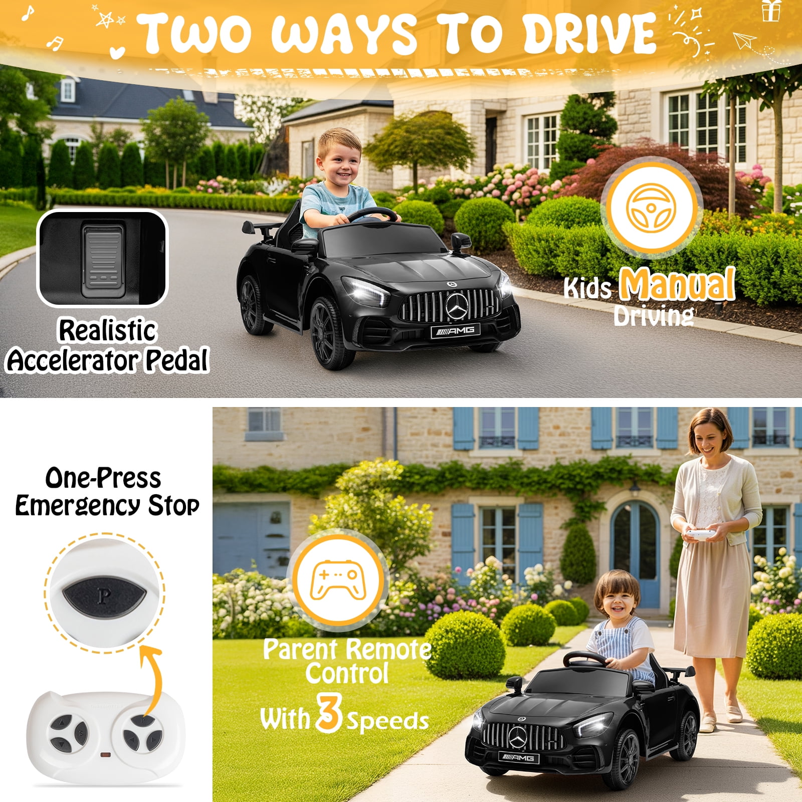 UBesGoo 12V Licensed Mercedes-Benz Electric Ride On Cars Toys for Kids, Power Wheels with Parent Remote Control, Black
