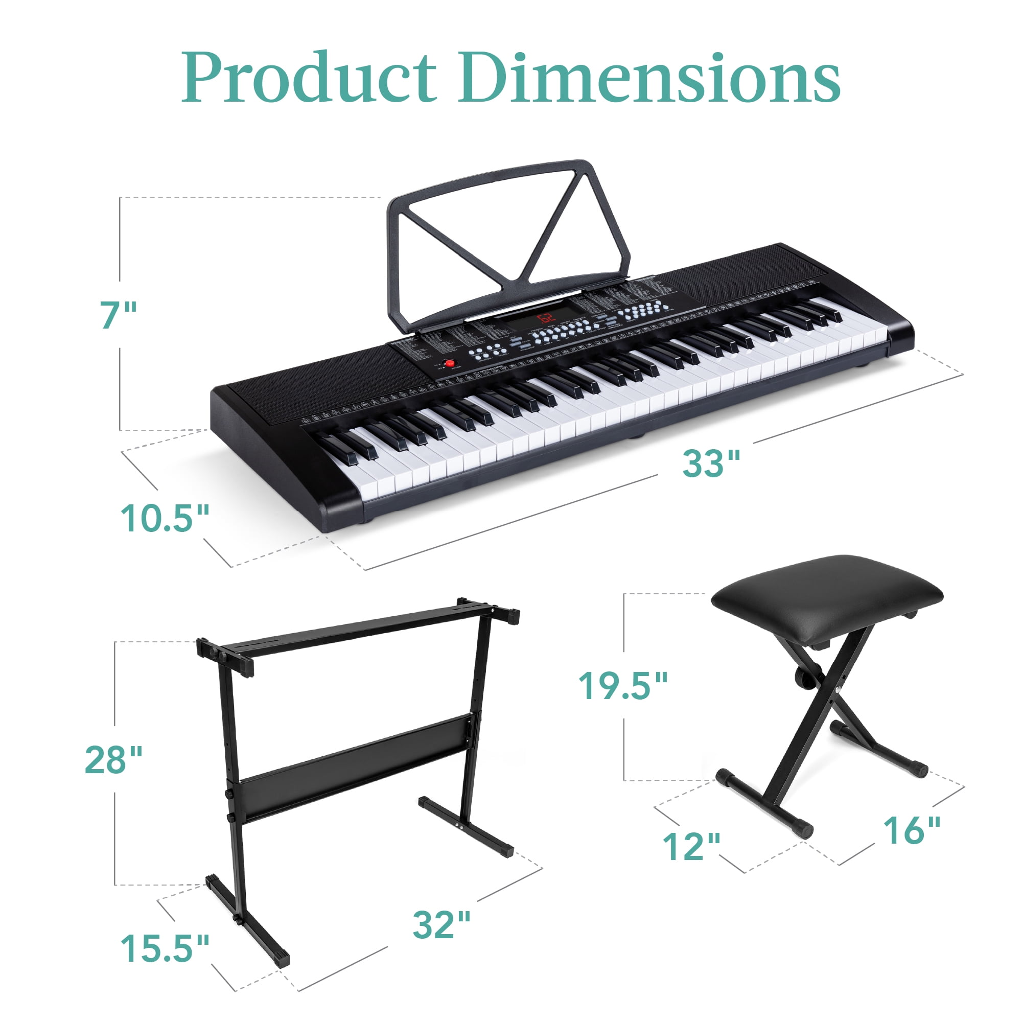 Best Choice Products 61-Key Beginners Electronic Keyboard Piano Set w/ LED, 3 Teaching Modes, H-Stand, Stool - Black