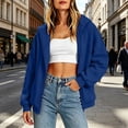thumbnail image 4 of Full Zip Up Sweatshirt Women No Hood Fall Trendy Casual Loose Long Sleeve Light Weight Workout Collared Jacket Pockets, Navy, M, 4 of 7