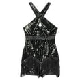 thumbnail image 6 of YONGHS Women's Latin Dance Dress Crisscross Sequins Tassel Halter Bodysuit Salsa Cha-Cha Rumba Costume Black S, 6 of 7
