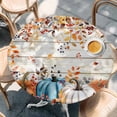 thumbnail image 2 of Orange Blue Fall Round Tablecloth, Fitted Table Cover with Elastic for 55"-60" Round Tables, Pumpkins Retro Botanical Thanksgiving Table Cloth Outdoor Indoor Dinning Party Waterproof Tablecloths, 2 of 7