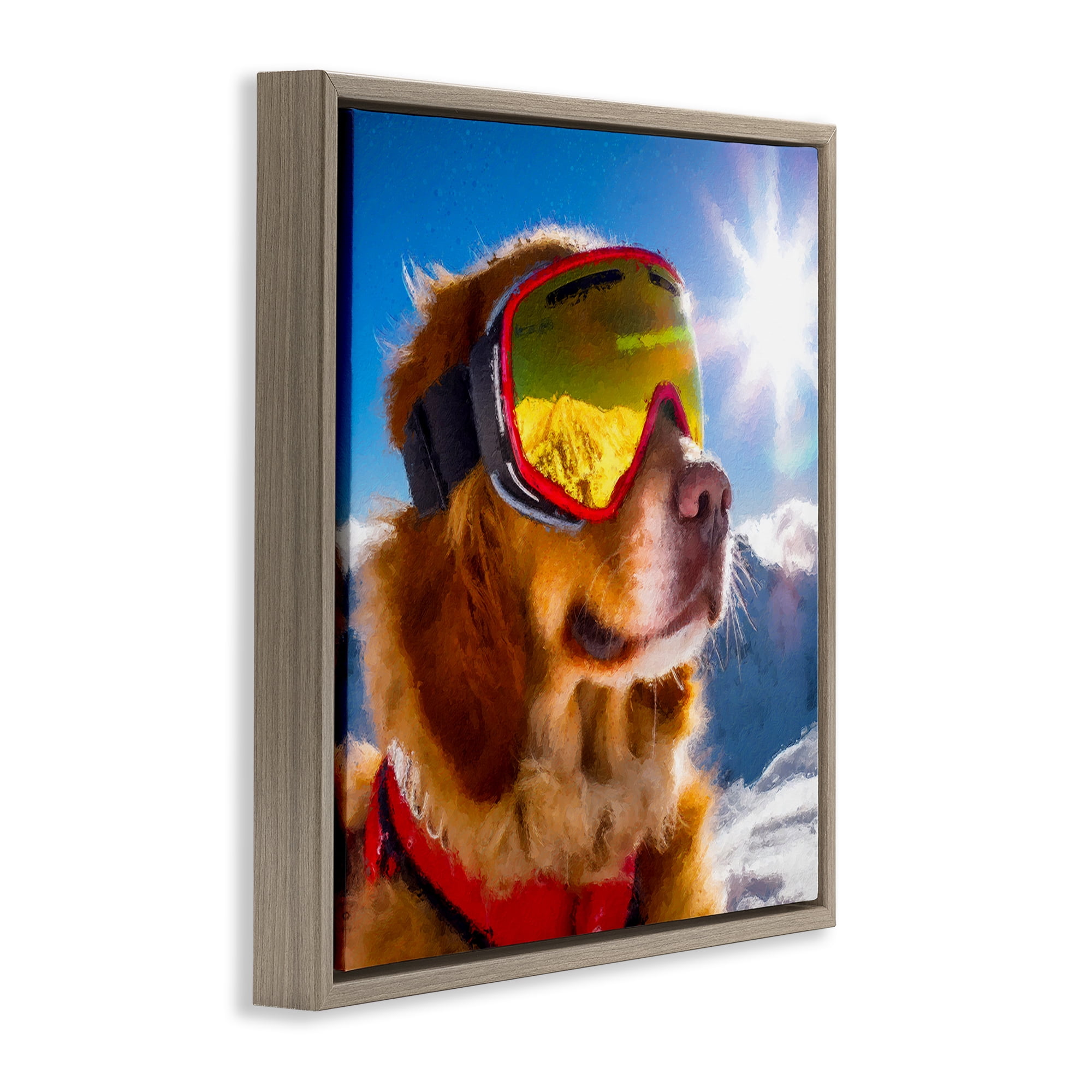 Stupell Industries Ski Goggles Retriever Brown Framed Floater Canvas Wall Art, design by Sean Parnell
