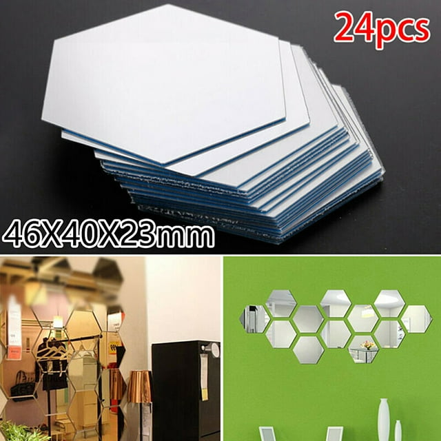 24Pcs Mirror Sticker Self Adhesive Mosaic Tiles Bathroom Decorative Mirror Stickers