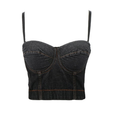 

Musuos Women s Denim Corset Crop Top Spaghetti Strap Push Up Bustier Backless Camisole
