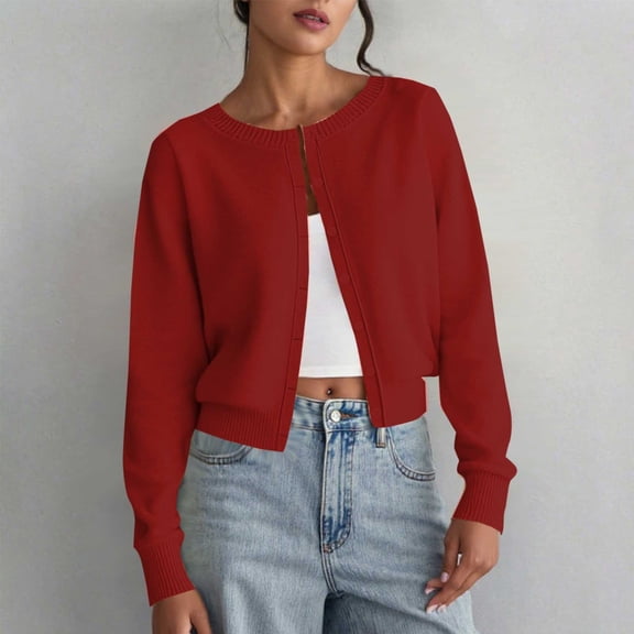 Kilaqueen Cropped Cardigan Sweaters for Women Trendy Button Down Open Front Bolero Shrugs Soft Knit Y2K Fall Winter Casual Basic Solid Color Sweater Cardigan Outerwear