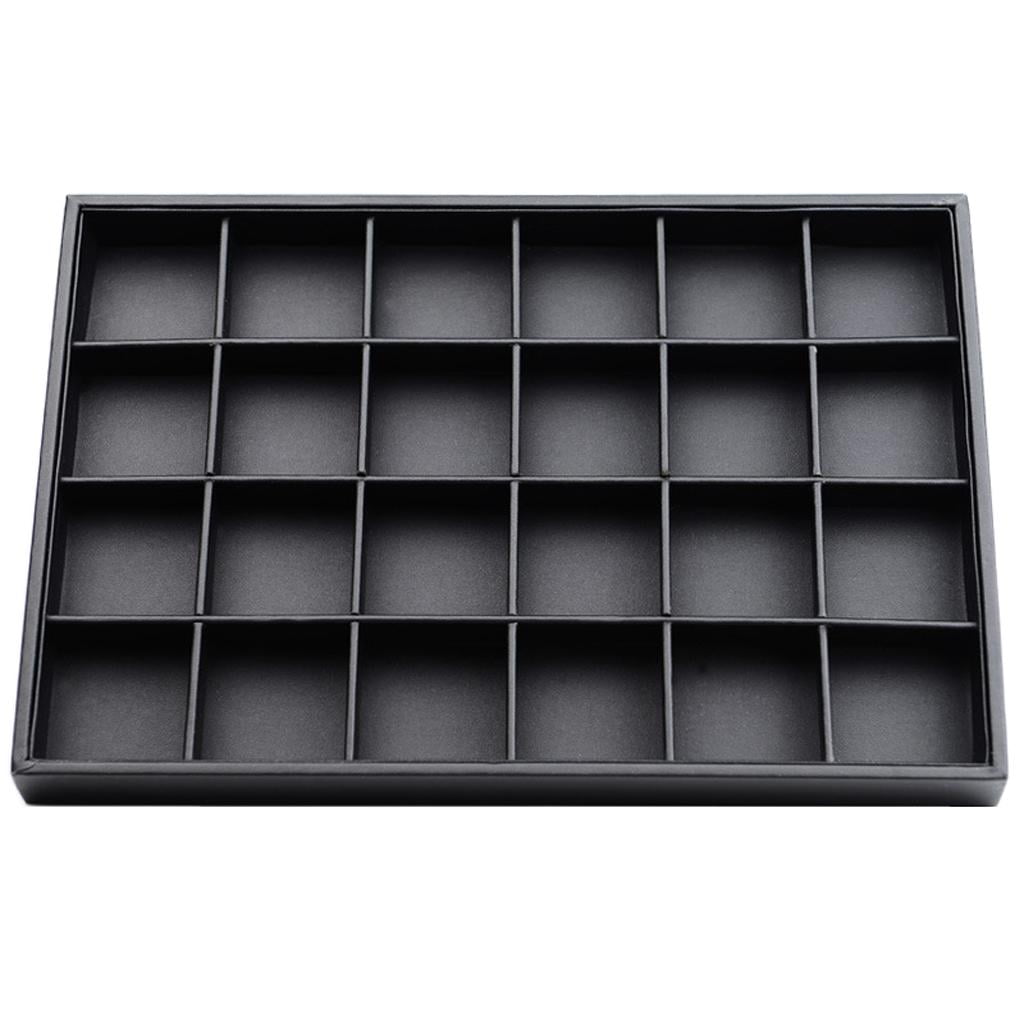 Black Faux Leather Jewelry Box Display Tray Showcase Storage Organizer Case 