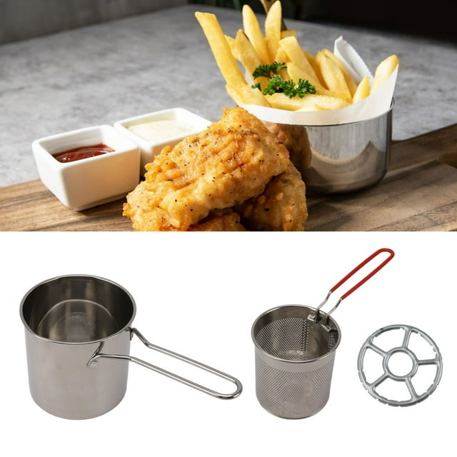 Stainless Steel Deep Fryer Pan, High Temperature Resistant Portable Mini Metal Fryer Pan, Deep Pot Small Frying Pan with Long Handle for Home