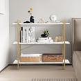 thumbnail image 5 of 3 Tier Bookshelf, Modern Open Low 3 Shelf Bookcase,Small Book Shelves for Bedroom, Wood and Metal Display Shelves Storage Bookshelves,for Home Office,Living Room, Kitchen,White&Gold, 5 of 7