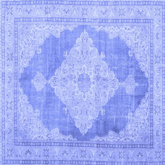 Ahgly Company Machine Washable Indoor Square Persian Blue Traditional Area Rugs, 5' Square