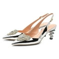 thumbnail image 4 of YDN Women Rhinestone Pointy Toe Slip On Slingback Sandals Chic Metal Mid Heels Buckle Pumps Dressy Prom Event Shoes Size 7 Silver, 4 of 4