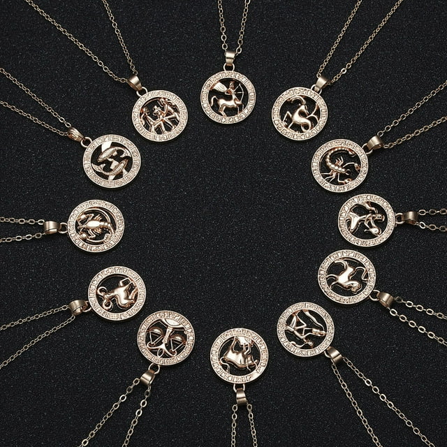 PVCS Twelve Constellation Necklace Rose Gold Round Hollow Animal Clavicle Necklace