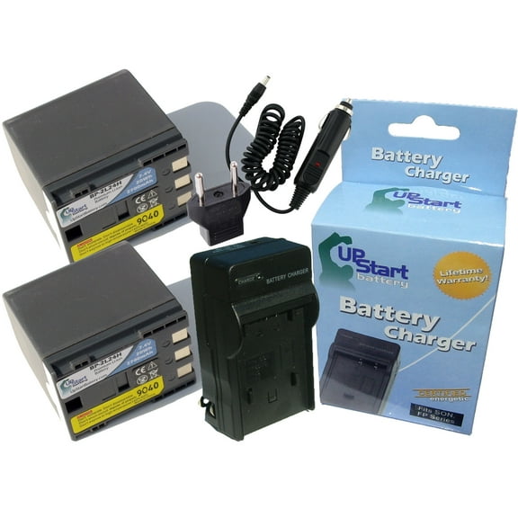 2x Pack - Canon MD255. Battery   Charger with Car & EU Adapters - Replacement for Canon BP-2L14 Digital Camcorder Battery and Charger (2700mAh, 7.4V, Lithium-Ion)