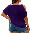 thumbnail image 4 of Women's 2026 Plus Size Cold Shoulder Tops Boat Neck Banded Bottom Loose Casual Summer T Shirts Dark Purple 5XL, 4 of 4