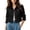 Black, variant on Women's Classic Lapel Cropped Denim Jacket Chest Pockets Button Front Short Jean Coat L
