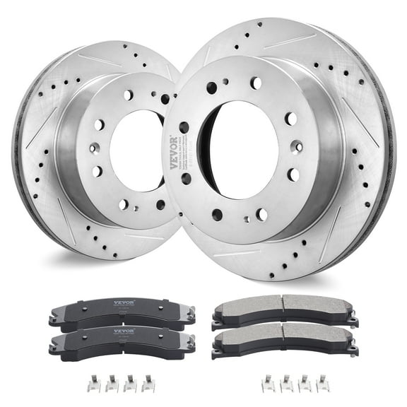 VEVOR Front Brake Kit Compatible with 2011-2019 Chevy Silverado GMC Sierra 2500 3500 HD, Drilled and Slotted Brake Rotors Ceramic Brake Pads Replacement Kit, 14" Front Rotors