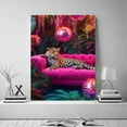 thumbnail image 5 of Mudket Leopard on Hot Pink Sofa with Disco Balls Canvas Wall Art, Trendy Glam Party Wall Prints Waterproof Canvas for Living Room Apartment Home Decor , Framed Ready to Hang - 24"L x 16"W, 5 of 9