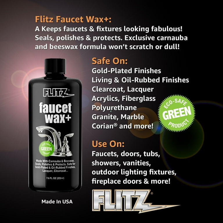 Flitz Faucet Wax, Hard Water Stain Remover, Stainless Steel Cleaner and Polish Sealant, 3.4 oz