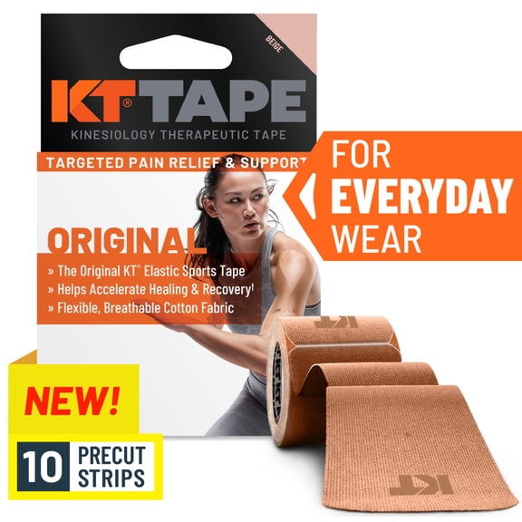 KT Tape Original Cotton Kinesiology Tape, Beige, 10 Precut Strips